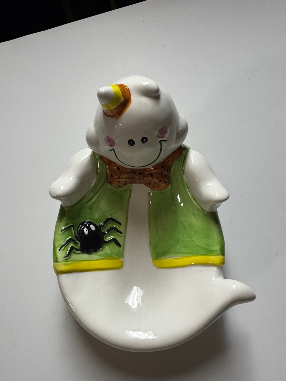 Vintage Ceramic Halloween Ghost Trinket Dish Spooky Cute Candy Bowl Spider